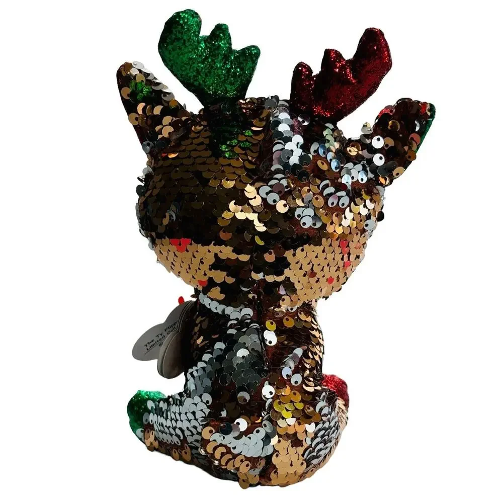 TY Christmas Flippables Sequin TEGAN Reindeer Beanie Baby Plush NEW